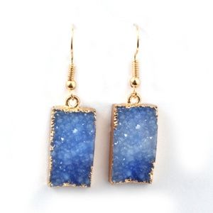 Statement ocean blue resin druzy gold earrings